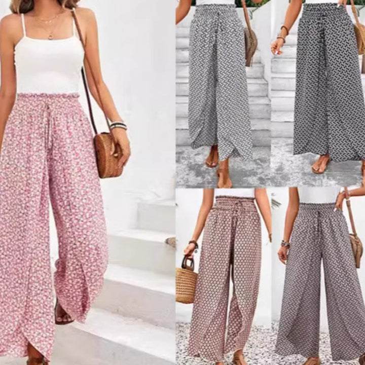Pantaloni da donna Olivenorma a vita alta con coulisse e gamba larga, con stampa floreale. - image 5