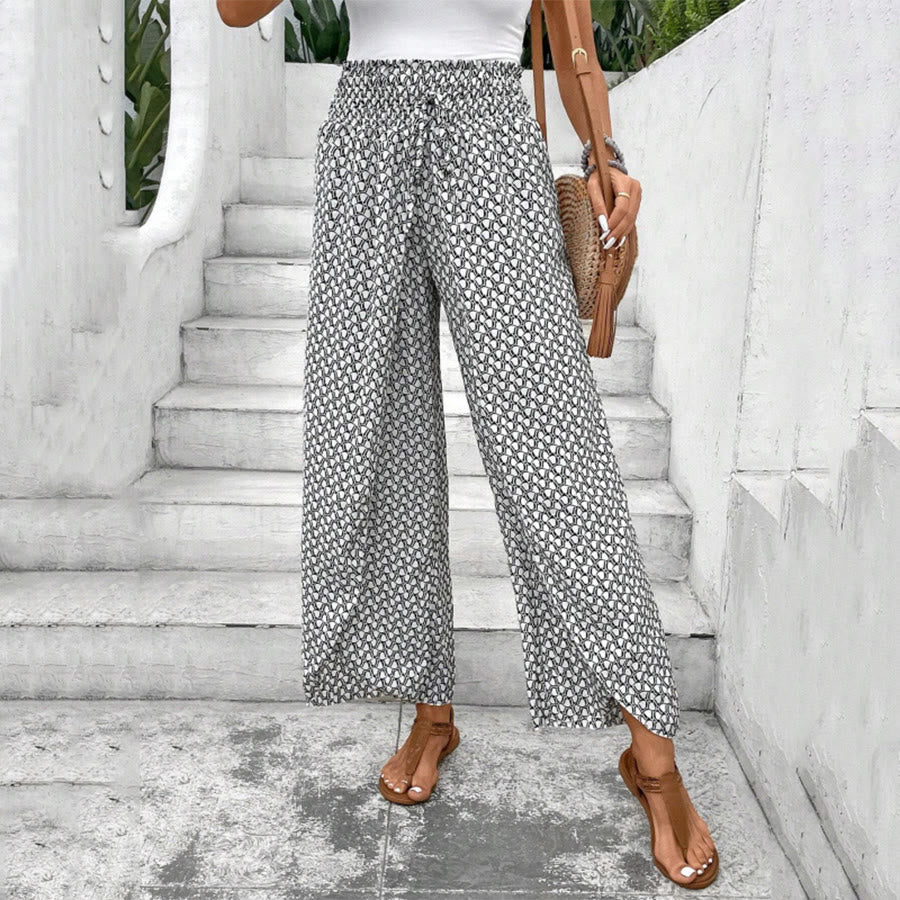 Pantaloni da donna Olivenorma a vita alta con coulisse e gamba larga, con stampa floreale. - Bianco - XL - image 6