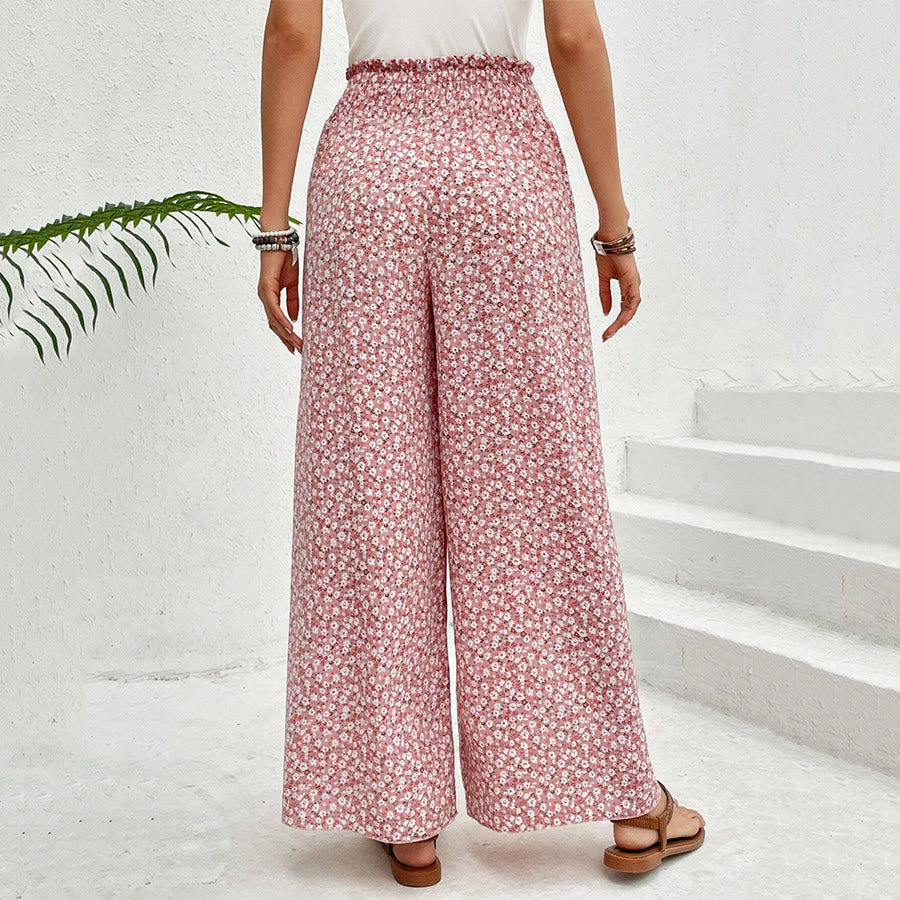 Pantaloni da donna Olivenorma a vita alta con coulisse e gamba larga, con stampa floreale. - image 2