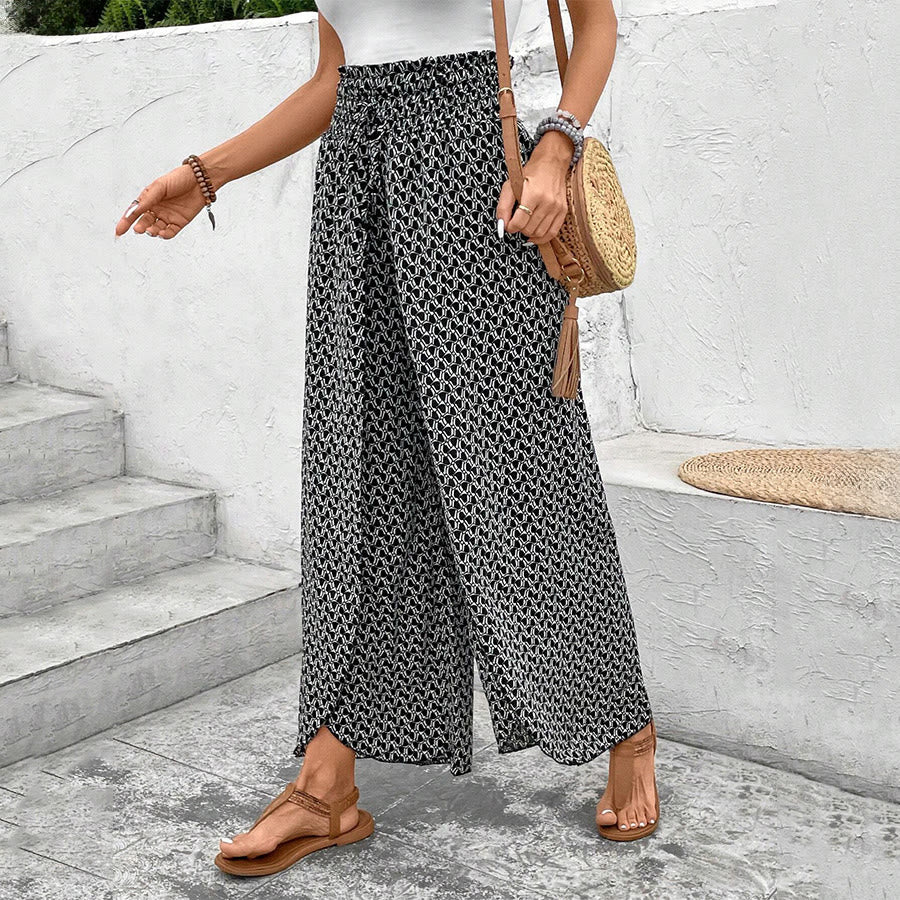 Pantaloni da donna Olivenorma a vita alta con coulisse e gamba larga, con stampa floreale. - image 14