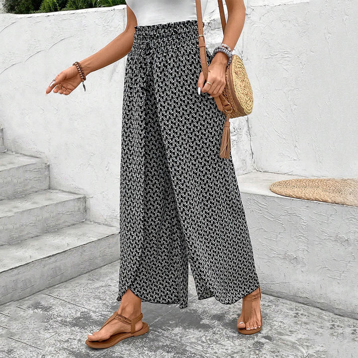 Pantaloni da donna Olivenorma a vita alta con coulisse e gamba larga, con stampa floreale. - image 14