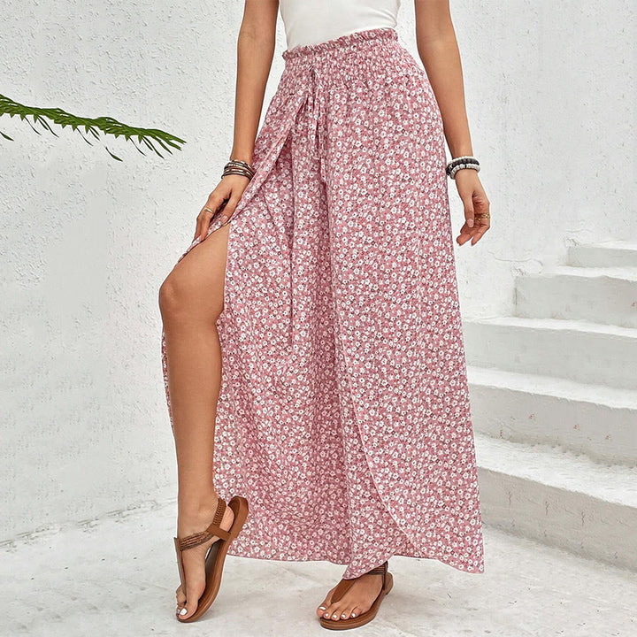 Pantaloni da donna Olivenorma a vita alta con coulisse e gamba larga, con stampa floreale. - image 3