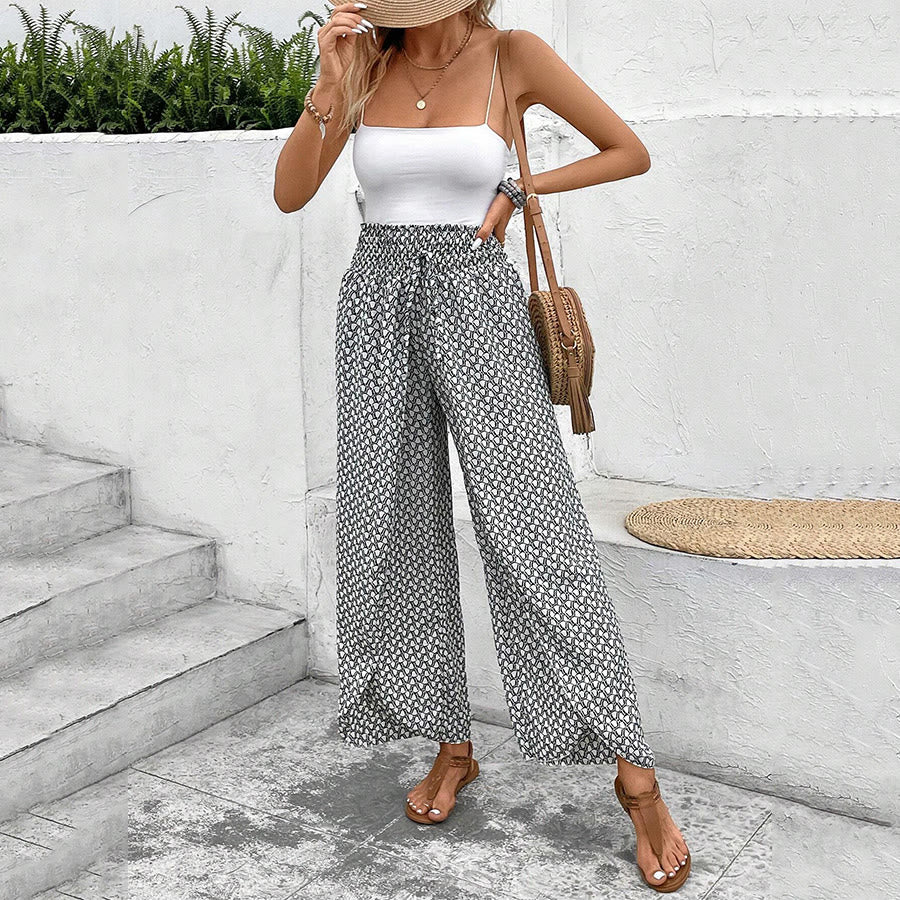 Pantaloni da donna Olivenorma a vita alta con coulisse e gamba larga, con stampa floreale. - image 9