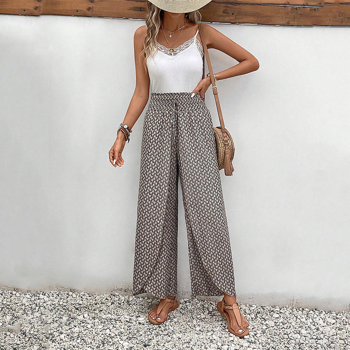 Pantaloni da donna Olivenorma a vita alta con coulisse e gamba larga, con stampa floreale. - image 22