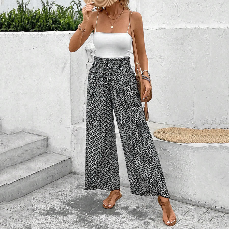 Pantaloni da donna Olivenorma a vita alta con coulisse e gamba larga, con stampa floreale. - image 12