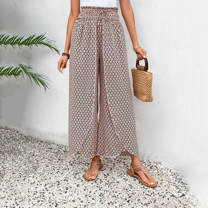 Pantaloni da donna Olivenorma a vita alta con coulisse e gamba larga, con stampa floreale. - image 20