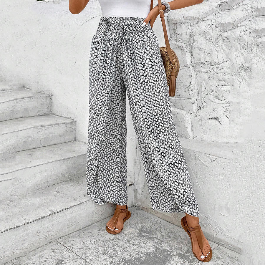 Pantaloni da donna Olivenorma a vita alta con coulisse e gamba larga, con stampa floreale. - image 10
