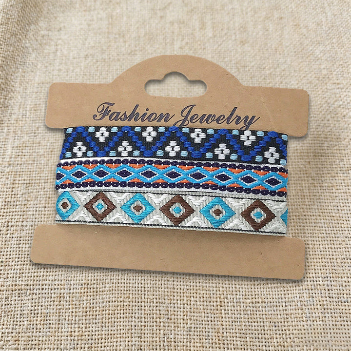 Braccialetto intrecciato etnico boho multicolore fatto a mano con filo di alta qualità Olivenorma - Diamante Blu - image 0