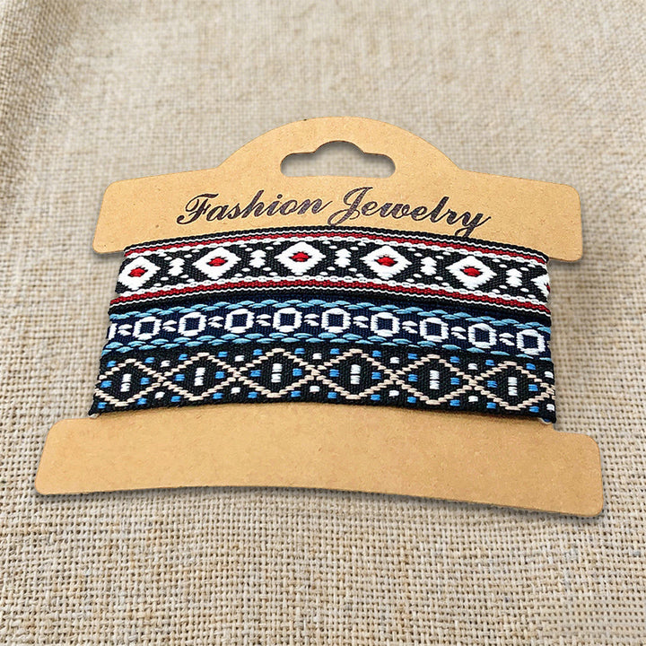 Braccialetto intrecciato etnico boho multicolore fatto a mano con filo di alta qualità Olivenorma - Bianco e nero - image 22