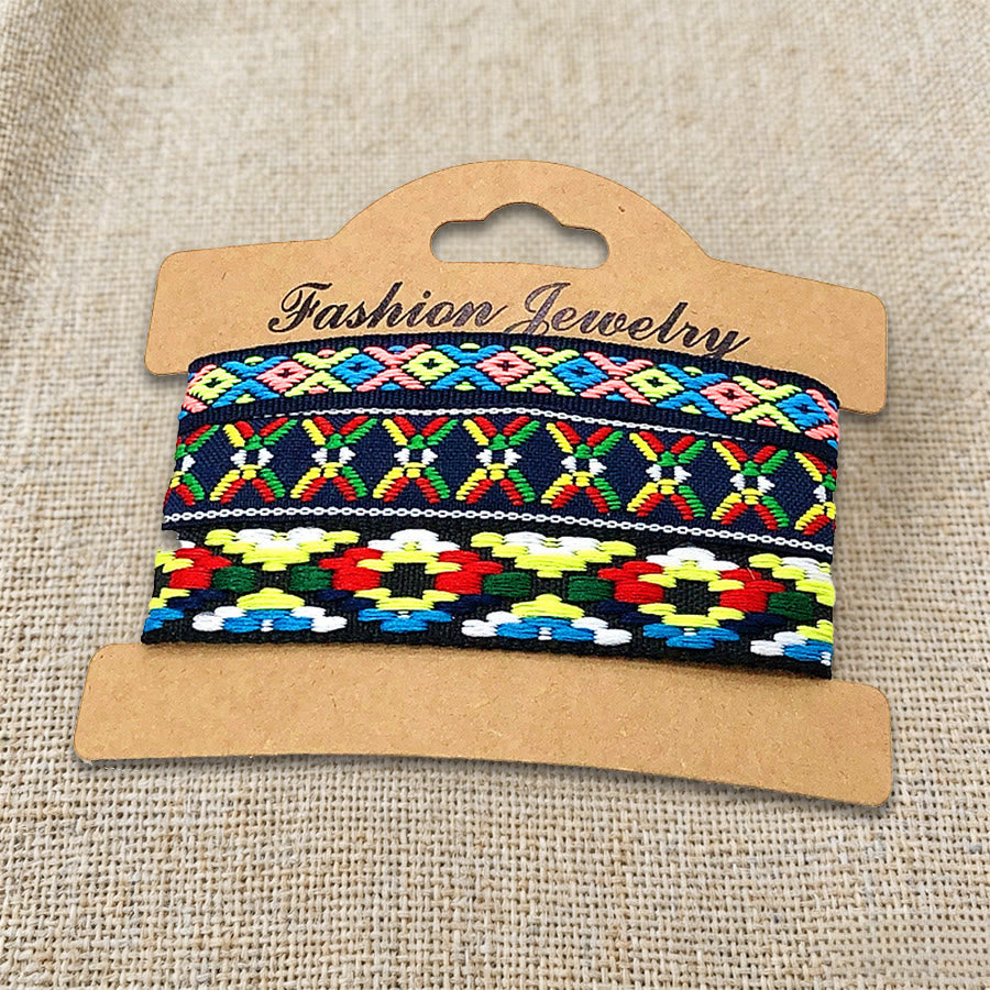 Braccialetto intrecciato etnico boho multicolore fatto a mano con filo di alta qualità Olivenorma - Fantasia floreale blu navy - image 34