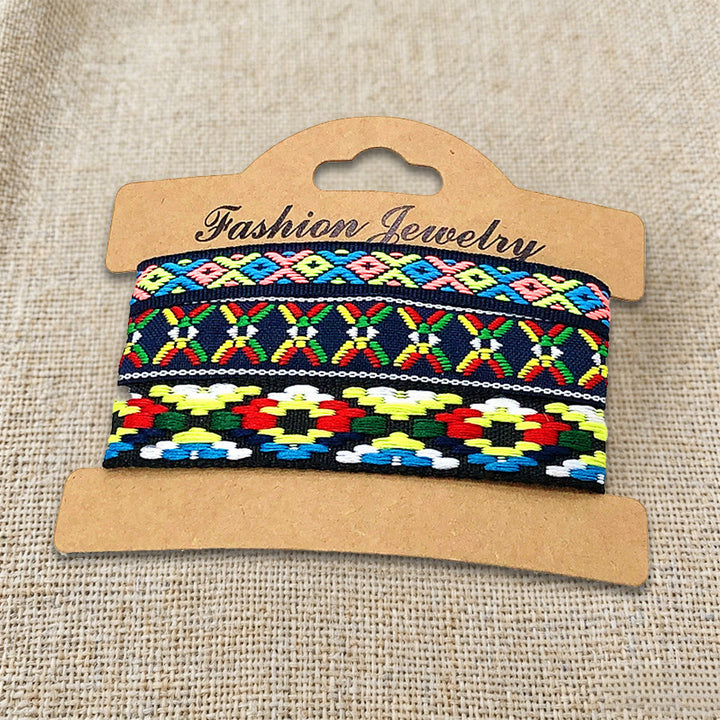 Braccialetto intrecciato etnico boho multicolore fatto a mano con filo di alta qualità Olivenorma - Fantasia floreale blu navy - image 34