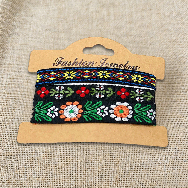 Braccialetto intrecciato etnico boho multicolore fatto a mano con filo di alta qualità Olivenorma - Floreale nero - image 36