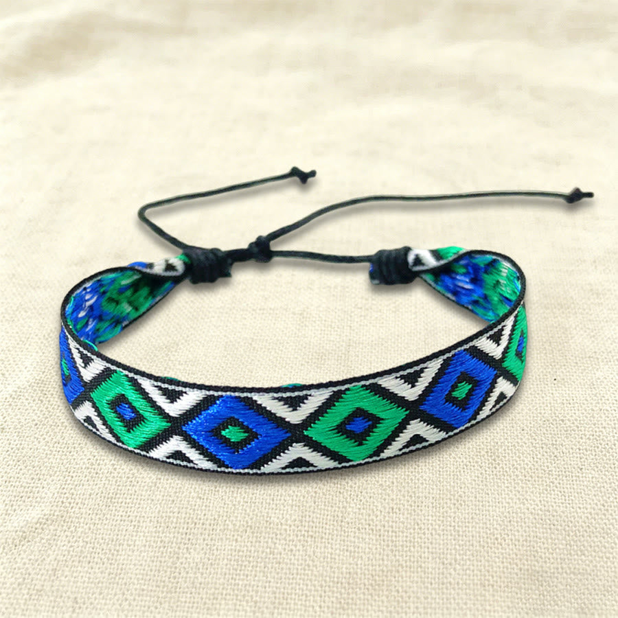 Bracciale intrecciato regolabile Olivenorma, stile boho casual, adatto per tutti i giorni. - Geometrico blu verde - image 2