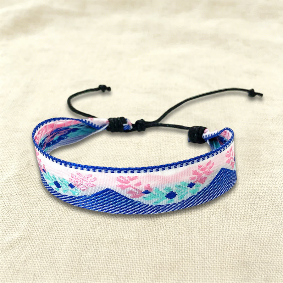 Bracciale intrecciato regolabile Olivenorma, stile boho casual, adatto per tutti i giorni. - Floreale blu e rosa - image 12