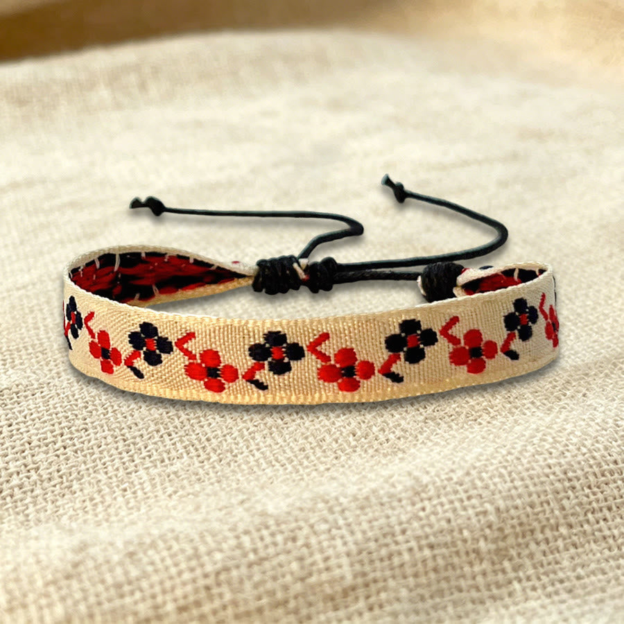Braccialetto dell'amicizia intrecciato regolabile Olivenorma con motivo tribale multicolore - Fiore rosso - image 33