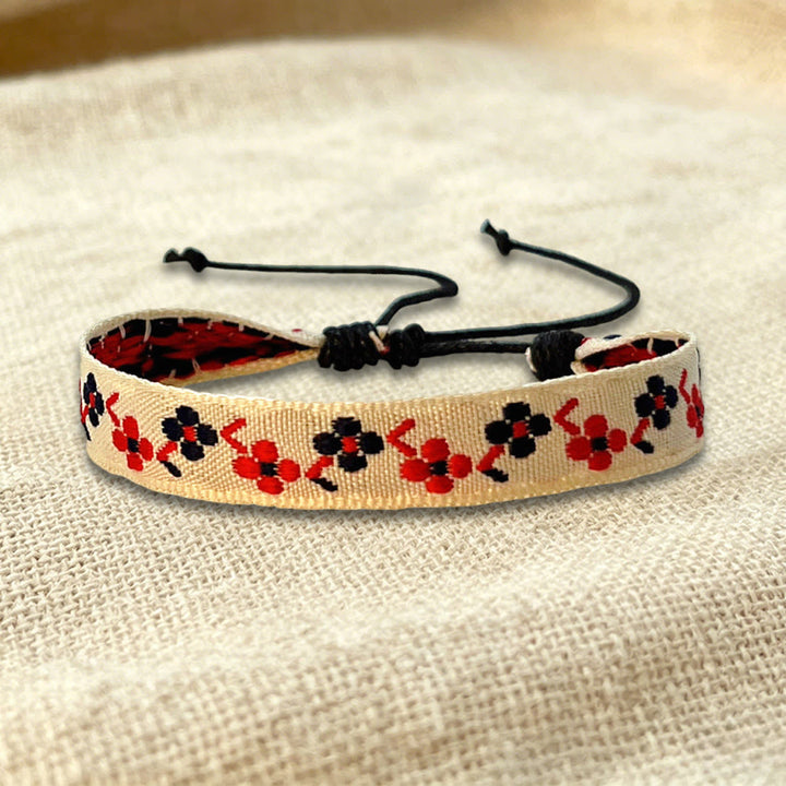 Braccialetto dell'amicizia intrecciato regolabile Olivenorma con motivo tribale multicolore - Fiore rosso - image 33