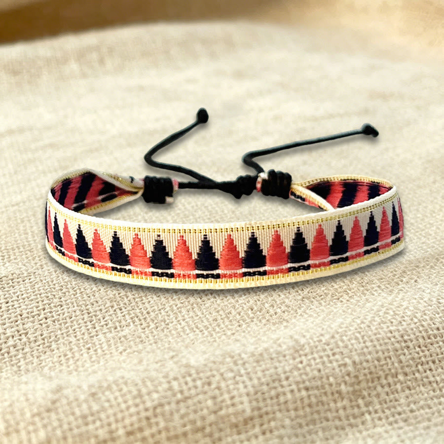 Braccialetto dell'amicizia intrecciato regolabile Olivenorma con motivo tribale multicolore - Triangolo rosso beige - image 36