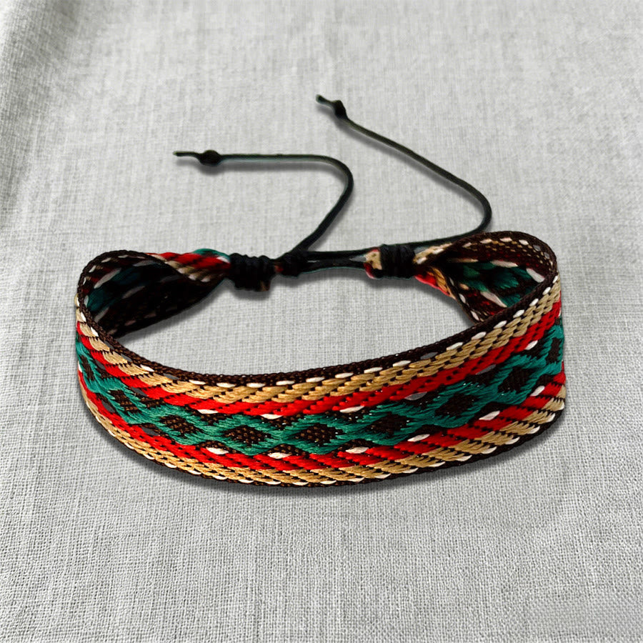 Bracciale etnico intrecciato a mano con motivo tribale decorato Olivenorma - Azteco Nero Rosso - image 6