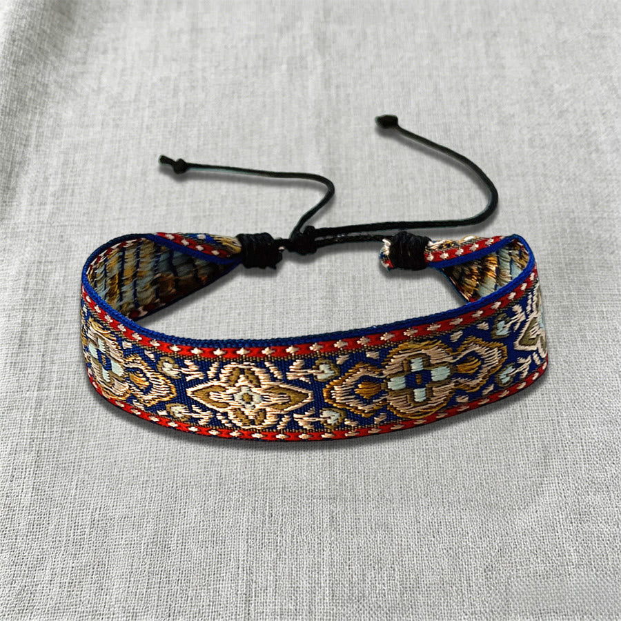 Bracciale etnico intrecciato a mano con motivo tribale decorato Olivenorma - Floreale blu - image 3