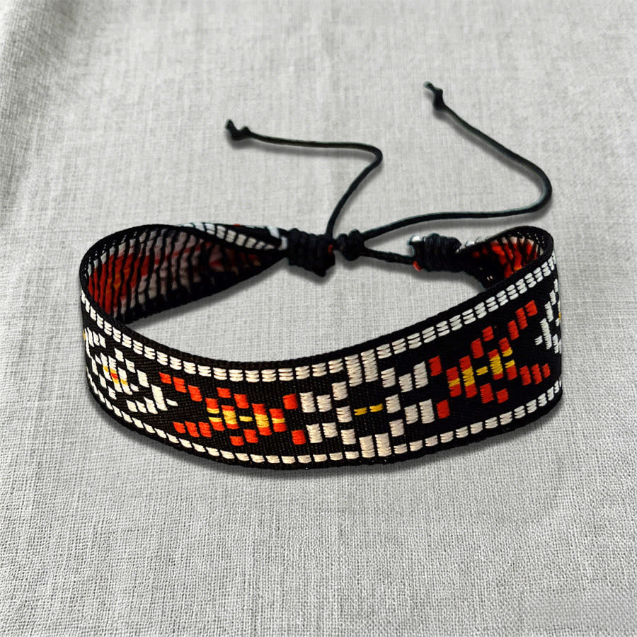 Bracciale etnico intrecciato a mano con motivo tribale decorato Olivenorma - Azteco rosso verde - image 8