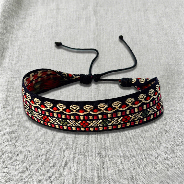 Bracciale etnico intrecciato a mano con motivo tribale decorato Olivenorma - Tribale Nero Rosso - image 1