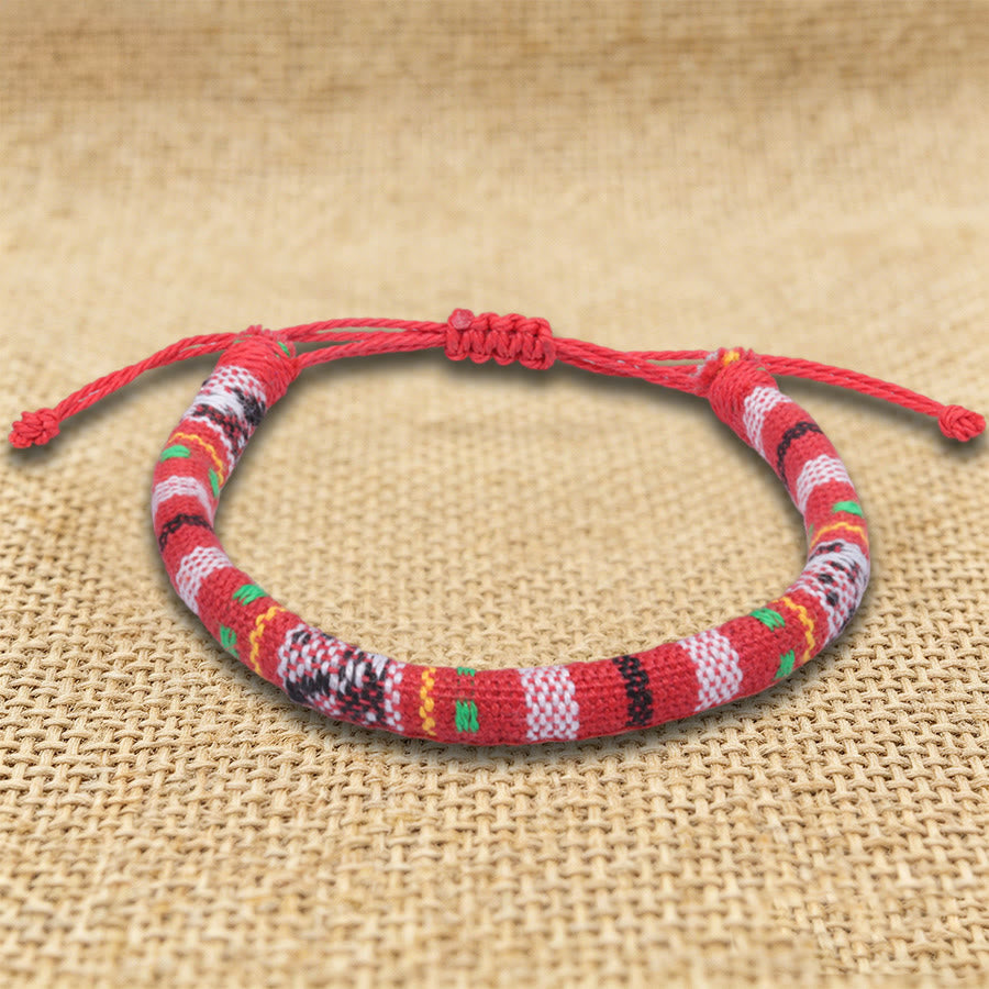 Braccialetto dell'amicizia intrecciato a mano in filo di cotone con motivo etnico bohémien Olivenorma - Chevron rosso - image 9