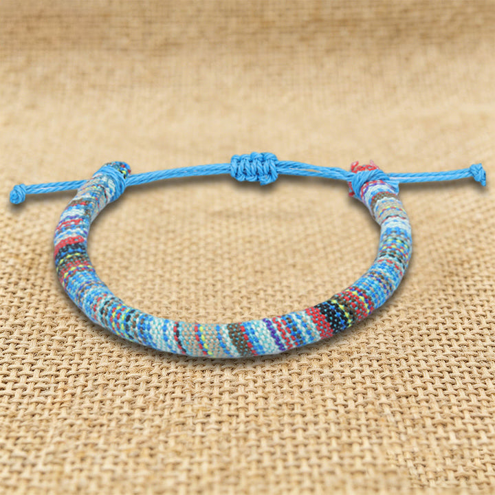 Braccialetto dell'amicizia intrecciato a mano in filo di cotone con motivo etnico bohémien Olivenorma - Tribale blu cielo - image 20