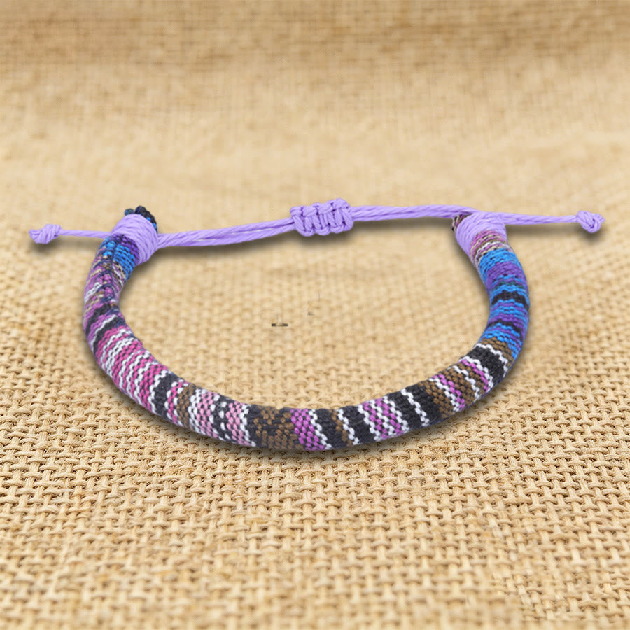 Braccialetto dell'amicizia intrecciato a mano in filo di cotone con motivo etnico bohémien Olivenorma - Patchwork viola - image 18