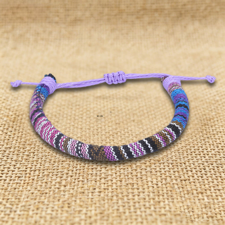 Braccialetto dell'amicizia intrecciato a mano in filo di cotone con motivo etnico bohémien Olivenorma - Patchwork viola - image 18