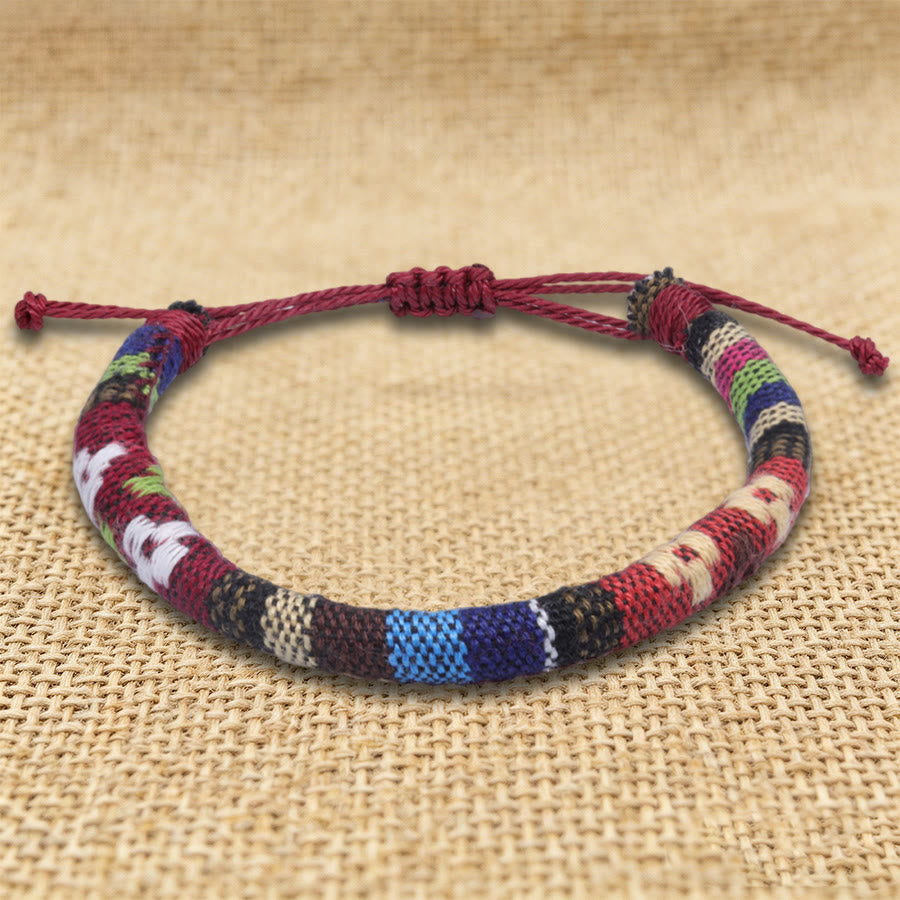 Braccialetto dell'amicizia intrecciato a mano in filo di cotone con motivo etnico bohémien Olivenorma - Fantasia multicolore rossa - image 15