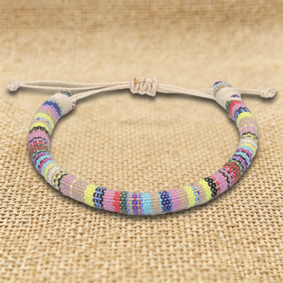 Braccialetto dell'amicizia intrecciato a mano in filo di cotone con motivo etnico bohémien Olivenorma - Boho beige pastello - image 30