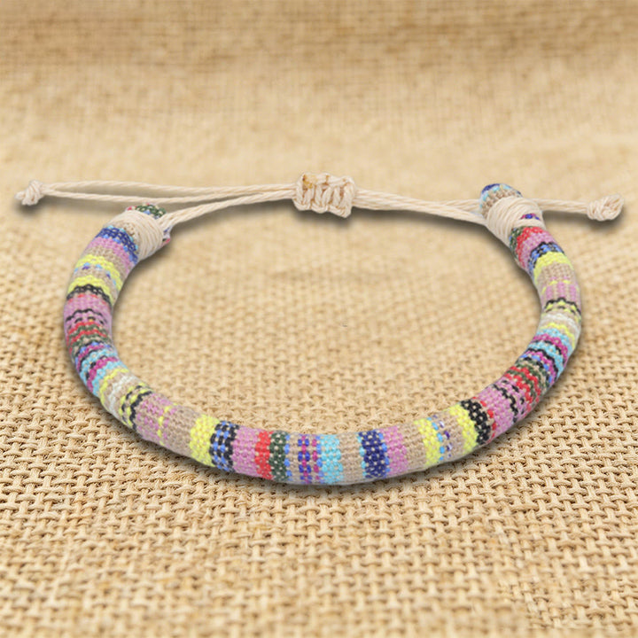 Braccialetto dell'amicizia intrecciato a mano in filo di cotone con motivo etnico bohémien Olivenorma - Boho beige pastello - image 30