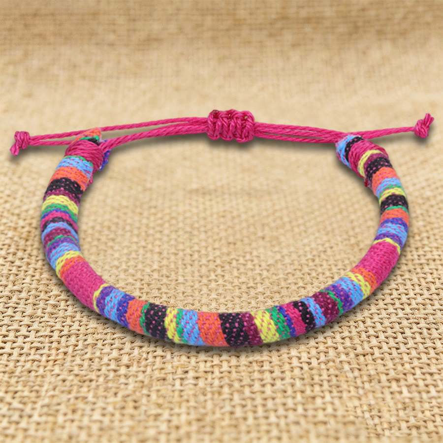 Braccialetto dell'amicizia intrecciato a mano in filo di cotone con motivo etnico bohémien Olivenorma - Arancione Arcobaleno - image 29