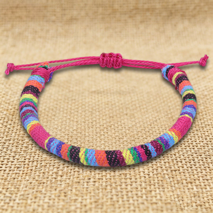 Braccialetto dell'amicizia intrecciato a mano in filo di cotone con motivo etnico bohémien Olivenorma - Arancione Arcobaleno - image 29