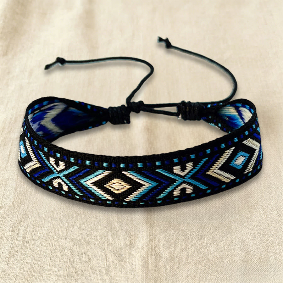 Bracciale intrecciato regolabile con nodo, motivo etnico tribale geometrico Olivenorma , perfetto per tutti i giorni e per le feste. - Reticolo nero - image 7