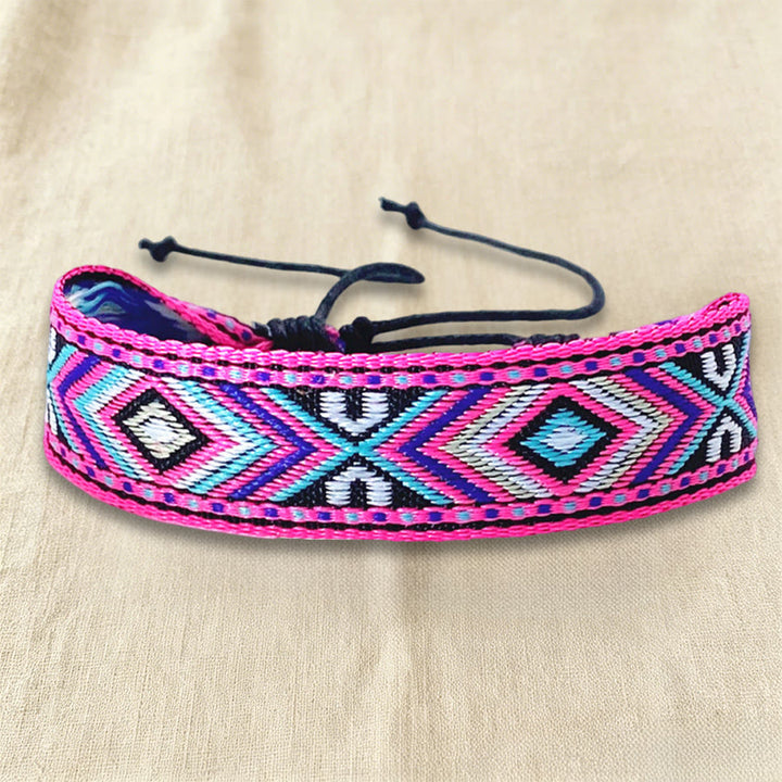 Bracciale intrecciato regolabile con nodo, motivo etnico tribale geometrico Olivenorma , perfetto per tutti i giorni e per le feste. - Motivo rosa acceso - image 12