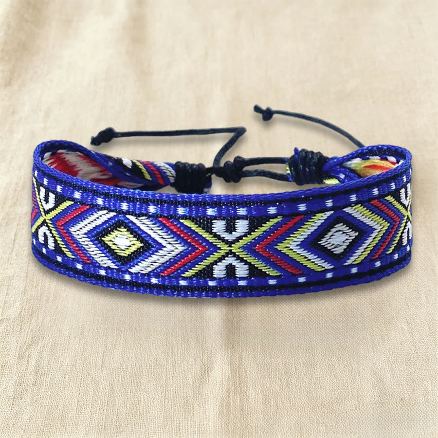 Bracciale intrecciato regolabile con nodo, motivo etnico tribale geometrico Olivenorma , perfetto per tutti i giorni e per le feste. - Reticolo indaco - image 21