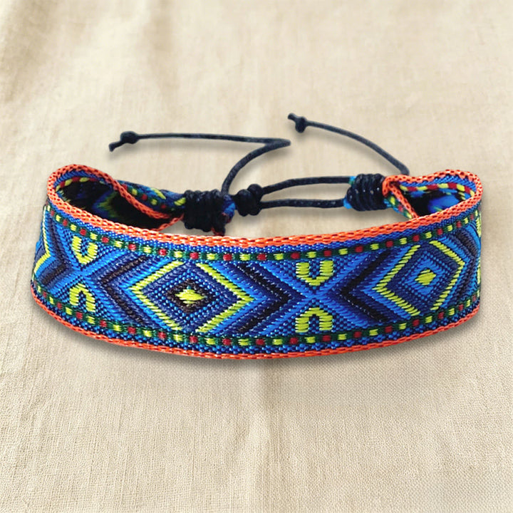 Bracciale intrecciato regolabile con nodo, motivo etnico tribale geometrico Olivenorma , perfetto per tutti i giorni e per le feste. - Atmosfera azzurra - image 10