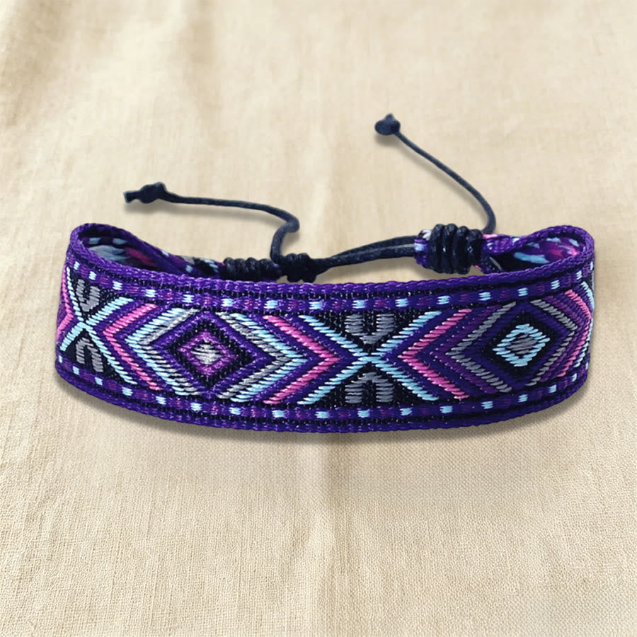 Bracciale intrecciato regolabile con nodo, motivo etnico tribale geometrico Olivenorma , perfetto per tutti i giorni e per le feste. - Azteco viola - image 6