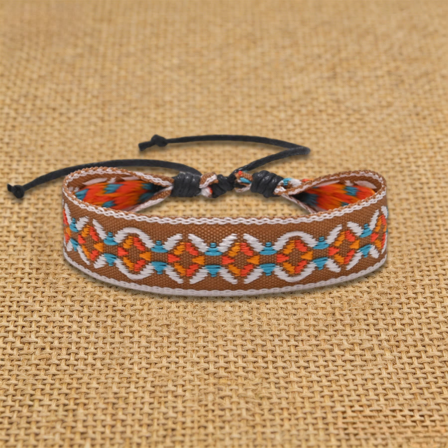 Braccialetto dell'amicizia intrecciato Olivenorma, etnico, azteco, geometrico, con nodo scorrevole e motivo intrecciato. - Chevron color cuoio - image 2