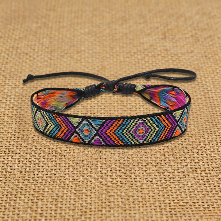 Braccialetto dell'amicizia intrecciato Olivenorma, etnico, azteco, geometrico, con nodo scorrevole e motivo intrecciato. - Tessitura multicolore - image 5