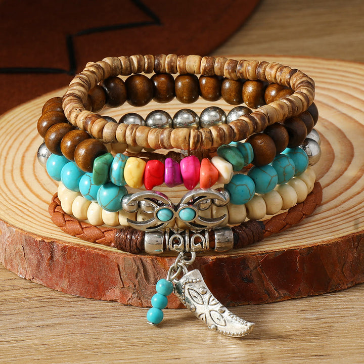 Braccialetto etnico boho Olivenorma impilabile multistrato con ciondoli a piuma fatti a mano - Boho turchese - image 34