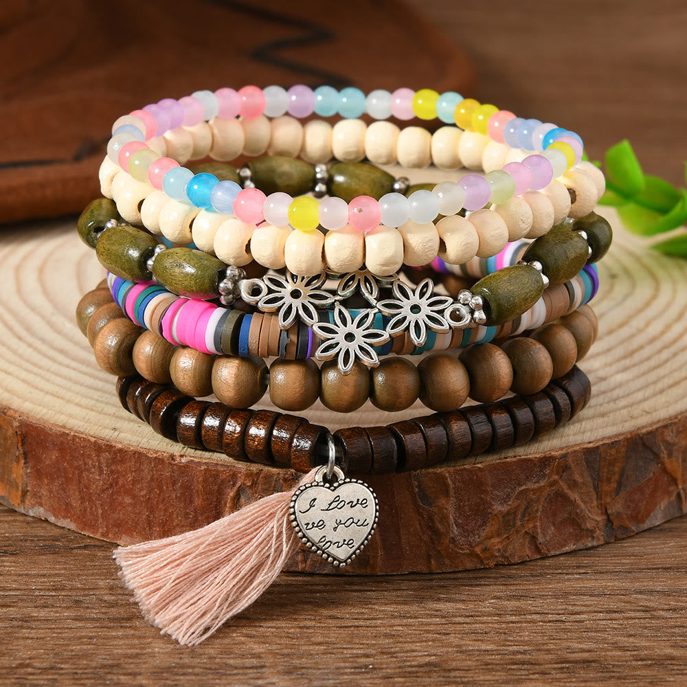 Braccialetto etnico boho Olivenorma impilabile multistrato con ciondoli a piuma fatti a mano - Boho pastello - image 14