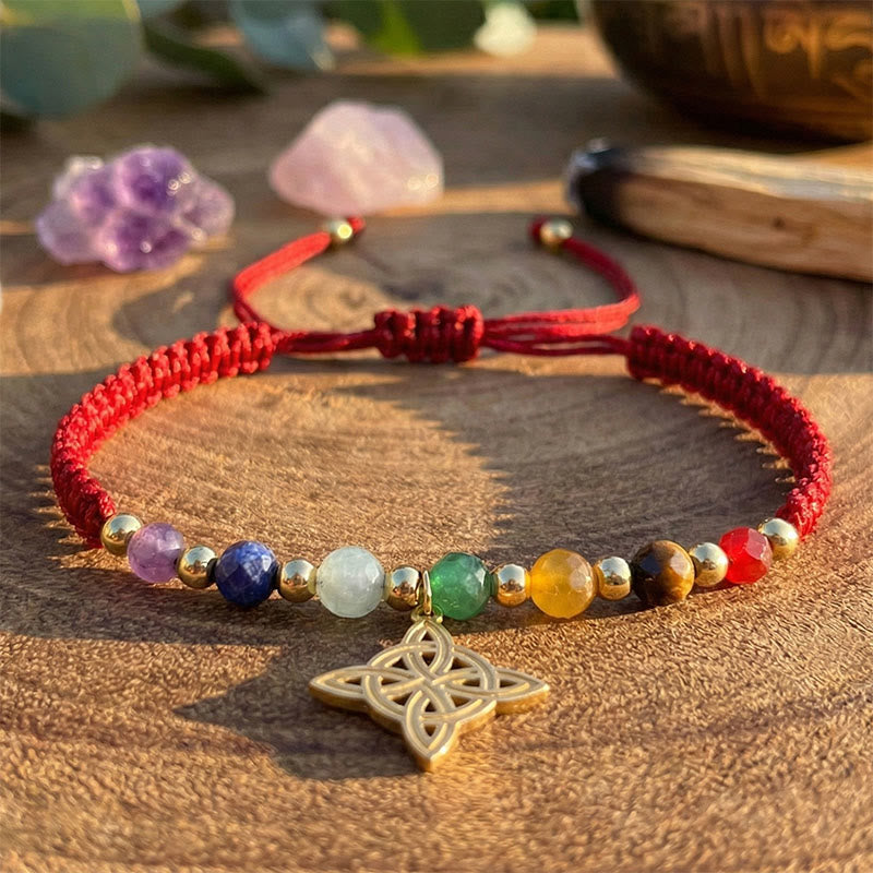 Bracciale da donna intrecciato Olivenorma con perline chakra e nodo della strega, realizzato a mano. - Pietra del Chakra - image 0