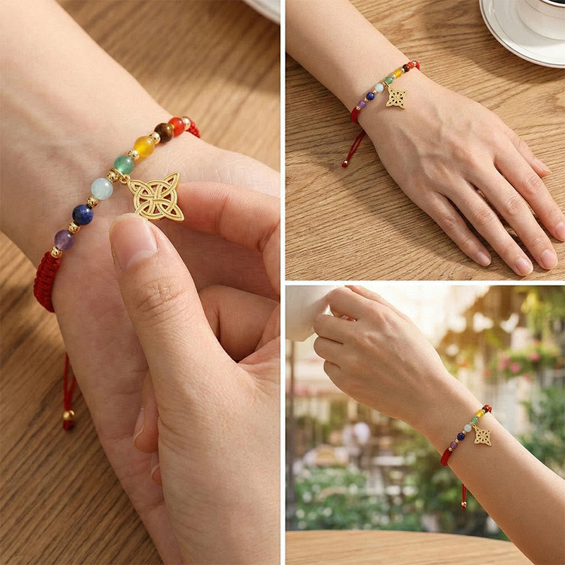Bracciale da donna intrecciato Olivenorma con perline chakra e nodo della strega, realizzato a mano. - image 3