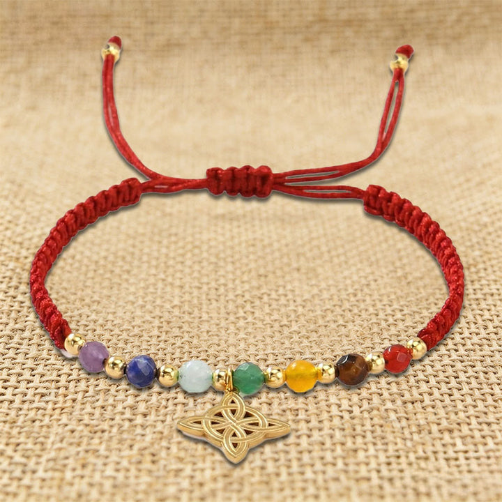 Bracciale da donna intrecciato Olivenorma con perline chakra e nodo della strega, realizzato a mano. - image 2