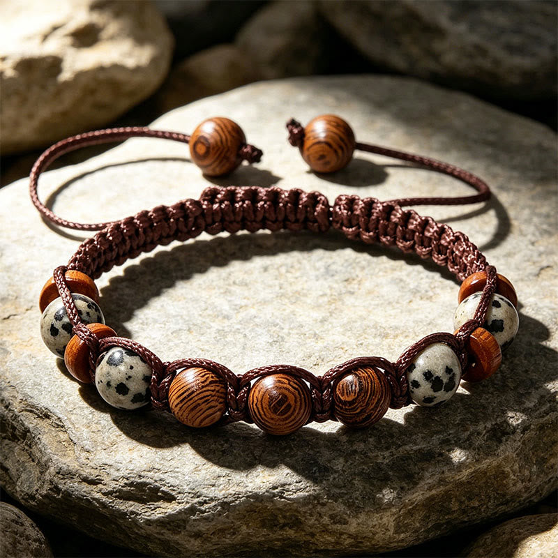 Bracciale intrecciato con perline, regolabile e scorrevole, fatto a mano Olivenorma - Diaspro e legno dalmata - image 3