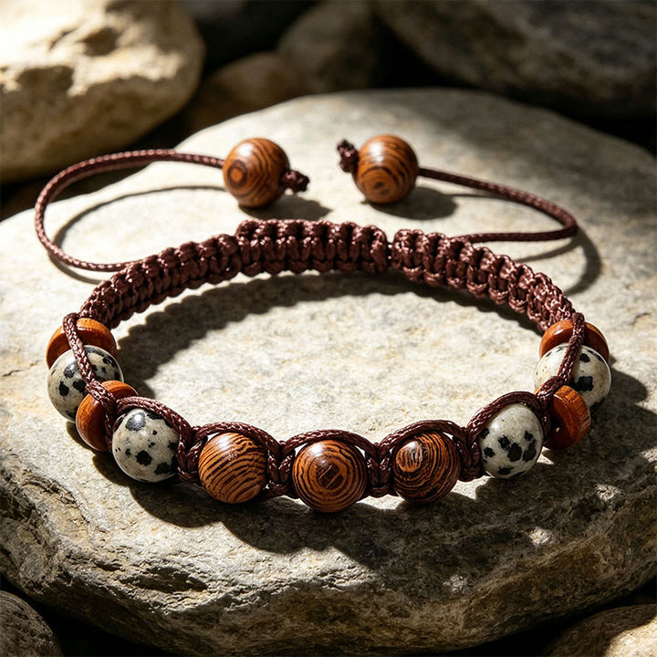 Bracciale intrecciato con perline, regolabile e scorrevole, fatto a mano Olivenorma - Diaspro e legno dalmata - image 3