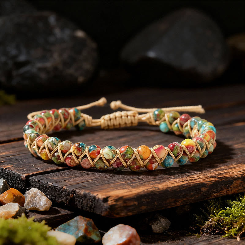 Bracciale Olivenorma con coulisse regolabile, intrecciato a mano e decorato con perline. - Pietra dell'Imperatore - image 7