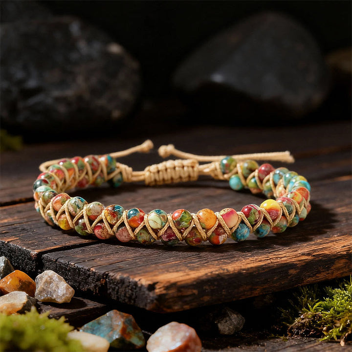 Bracciale Olivenorma con coulisse regolabile, intrecciato a mano e decorato con perline. - Pietra dell'Imperatore - image 7